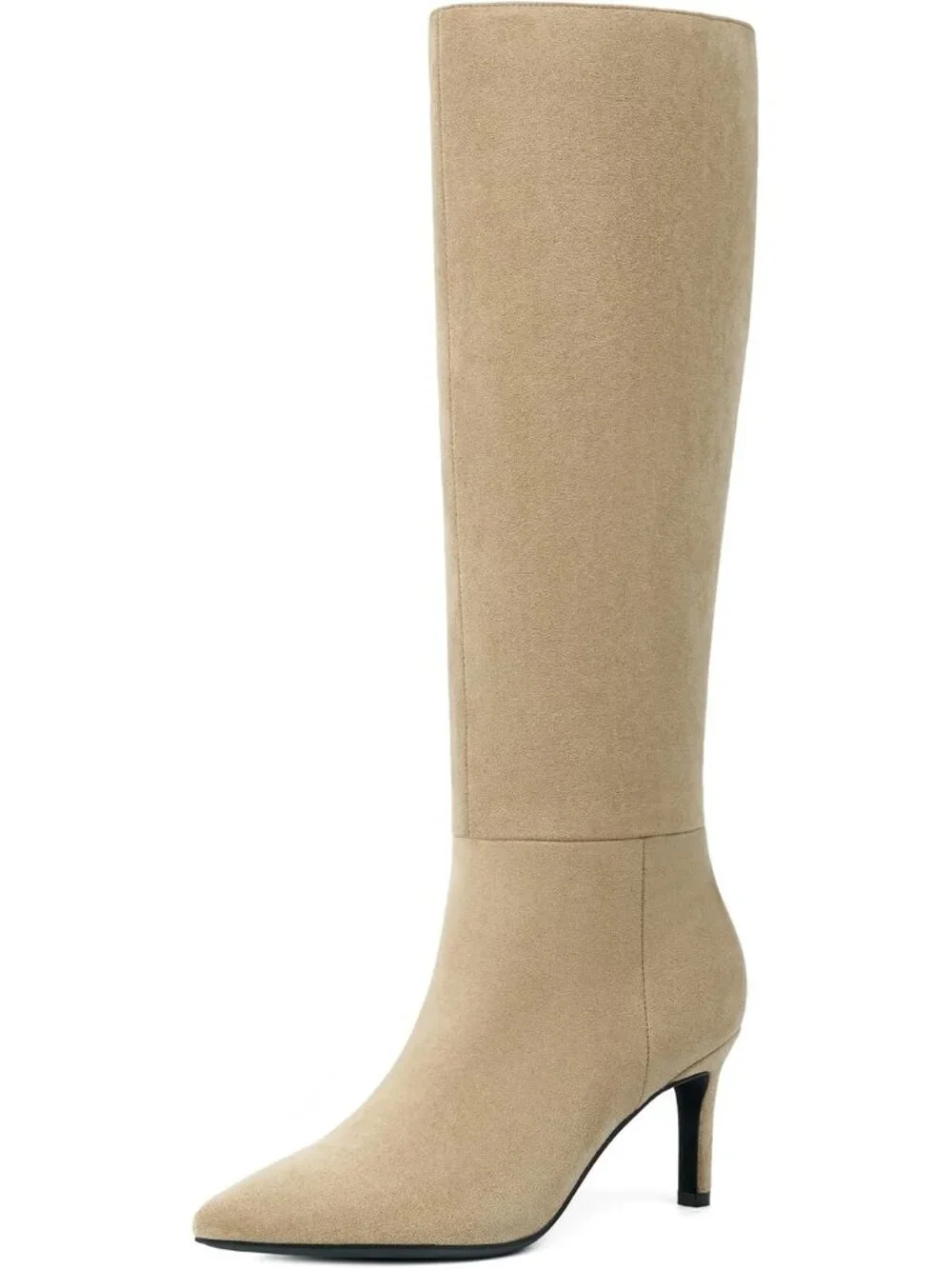 Women Light Nude Suede Pointed Toe Faux Leather Stiletto Heel Over The Knee Boot